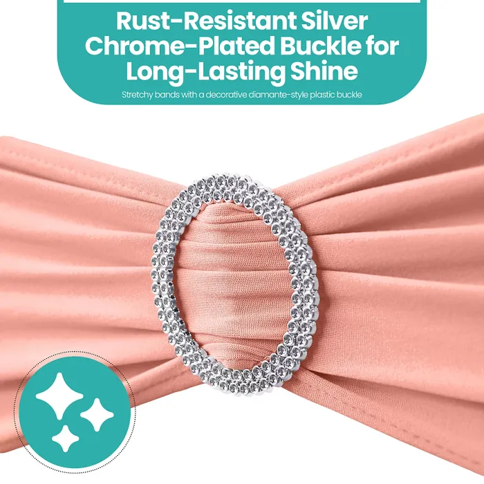 Rose Gold Spandex Chair Band with Slider Buckle Stretchy Chair Band Sash, 10pcs