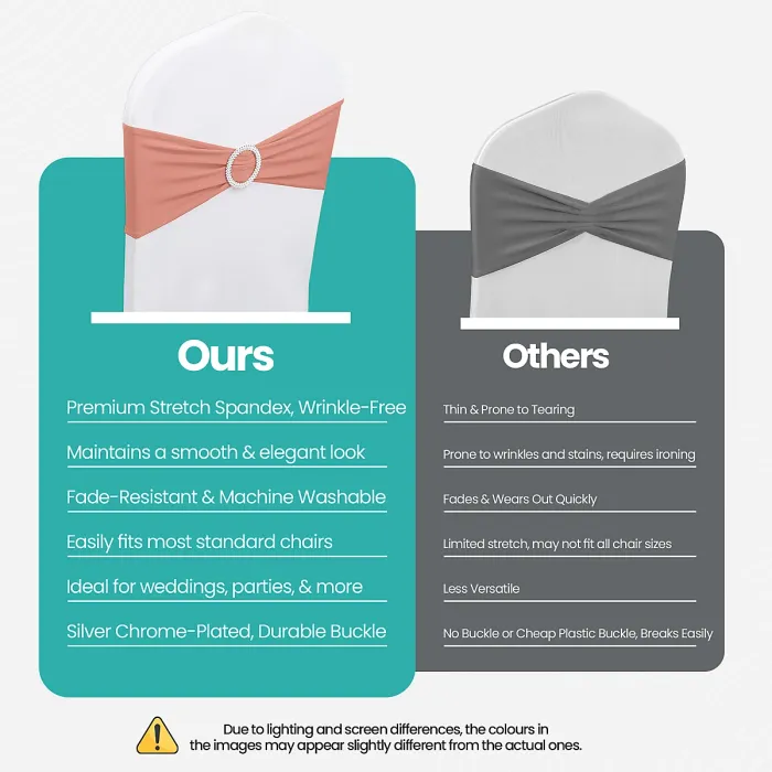 Rose Gold Spandex Chair Band with Slider Buckle Stretchy Chair Band Sash, 10pcs