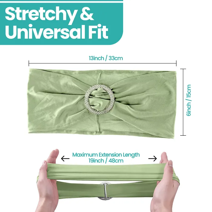 Sage Green Spandex Chair Band with Slider Buckle Stretchy Chair Band Sash, 10pcs