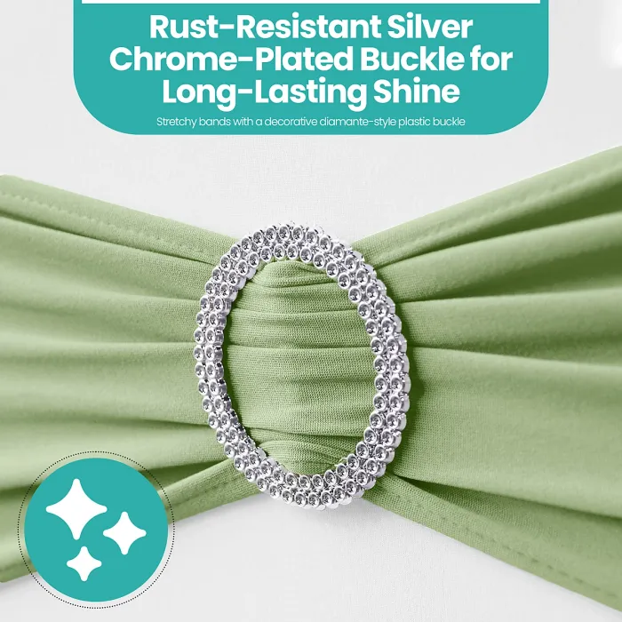 Sage Green Spandex Chair Band with Slider Buckle Stretchy Chair Band Sash, 10pcs