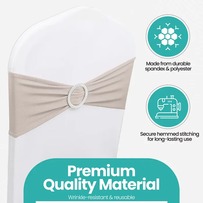 Silver Spandex Chair Band with Slider Buckle Stretchy Chair Band Sash, 10pcs