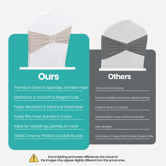 Silver Spandex Chair Band with Slider Buckle Stretchy Chair Band Sash, 10pcs