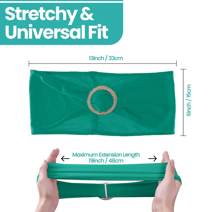 Turquoise Spandex Chair Band with Slider Buckle Stretchy Chair Band Sash, 10pcs