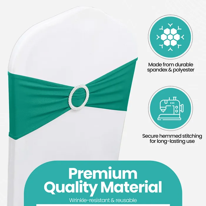 Turquoise Spandex Chair Band with Slider Buckle Stretchy Chair Band Sash, 10pcs