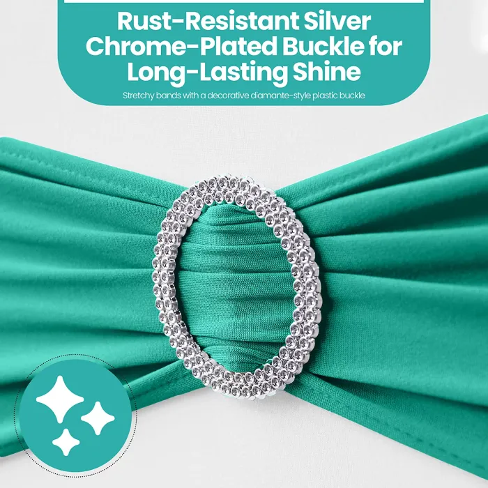 Turquoise Spandex Chair Band with Slider Buckle Stretchy Chair Band Sash, 10pcs