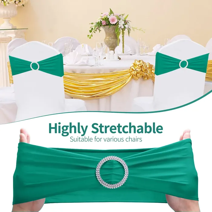 Turquoise Spandex Chair Band with Slider Buckle Stretchy Chair Band Sash, 10pcs