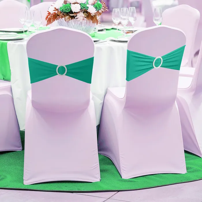 Turquoise Spandex Chair Band with Slider Buckle Stretchy Chair Band Sash, 10pcs