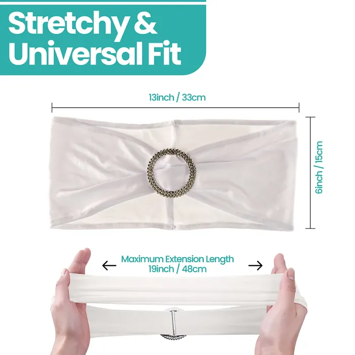 White Spandex Chair Band with Slider Buckle Stretchy Chair Band Sash, 10pcs