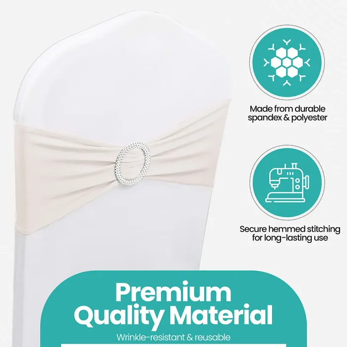 White Spandex Chair Band with Slider Buckle Stretchy Chair Band Sash, 10pcs