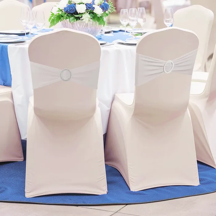 White Spandex Chair Band with Slider Buckle Stretchy Chair Band Sash, 10pcs