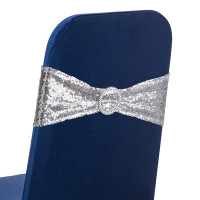 Silver Sequin Chair Band with Slider Buckle Stretchy Chair Band Sash, Pack of 10