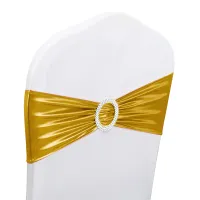 10pcs Shiny Chair Band with Slider Buckle Synthetic Fabric Elastic Sash, Gold