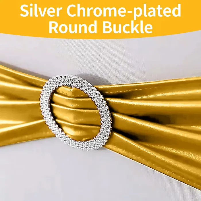 10pcs Shiny Chair Band with Slider Buckle Synthetic Fabric Elastic Sash, Gold
