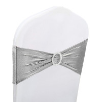 10pcs Shiny Chair Band with Slider Buckle Synthetic Fabric Elastic Sash, Silver