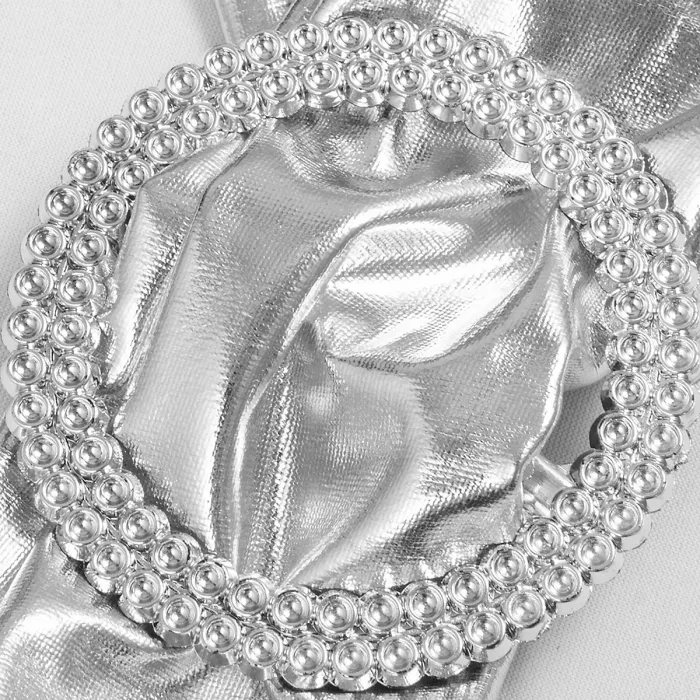 10pcs Shiny Chair Band with Slider Buckle Synthetic Fabric Elastic Sash, Silver