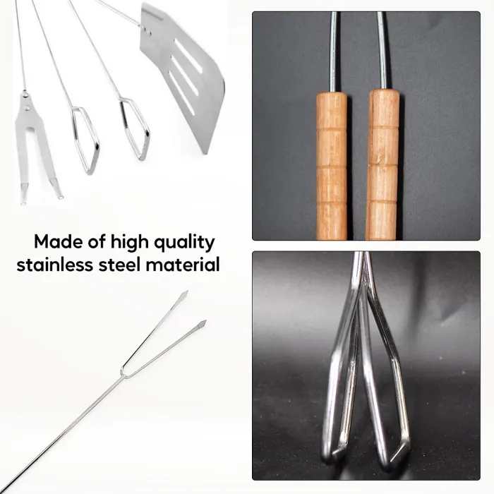 Neel Blue Wood & Stainless Steel 3-piece Barbecue Grill Accessories