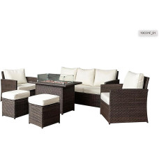 Nustone Rattan Garden Furniture Lounge Dining Set for Seating 7 People With 3 Seater Sofa, 2 Armchairs and 2 Stools