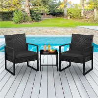 Yaheetech Black 3-Piece Patio Set Rattan Chairs and Table