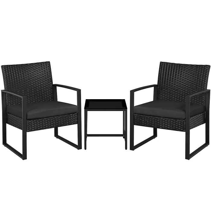 Yaheetech Black 3-Piece Patio Set Rattan Chairs and Table