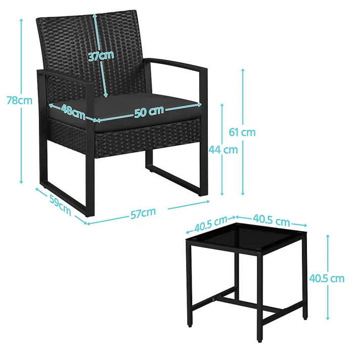 Yaheetech Black 3-Piece Patio Set Rattan Chairs and Table