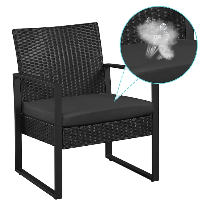 Yaheetech Black 3-Piece Patio Set Rattan Chairs and Table