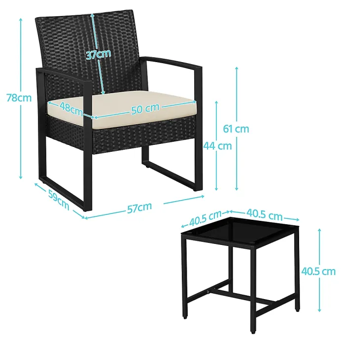 Yaheetech Black/Beige 3-Piece Patio Set Rattan Chairs and Table