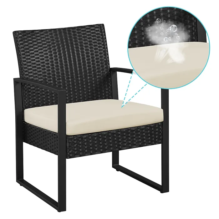 Yaheetech Black/Beige 3-Piece Patio Set Rattan Chairs and Table