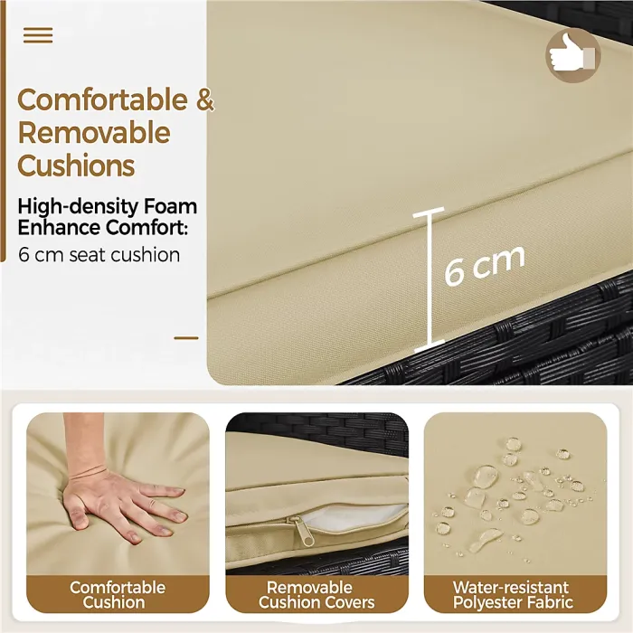 Yaheetech Black/Khaki 3-Piece Wicker Furniture Set Chairs and Table