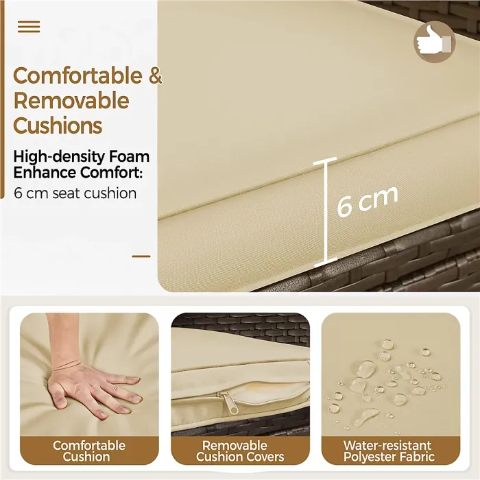 Yaheetech Brown/Khaki 3-Piece Wicker Furniture Set Chairs and Table