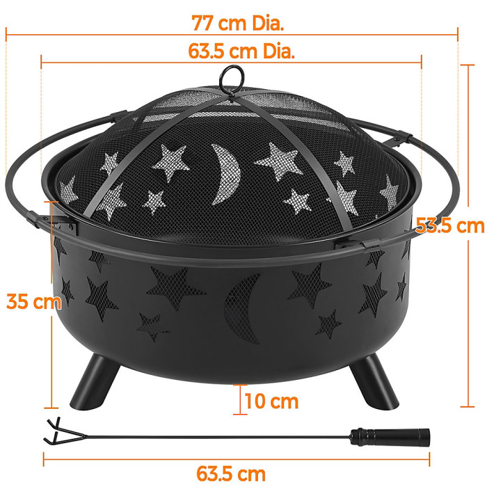 Yaheetech Black Iron Round Fire Pit with Stars Moons Pattern