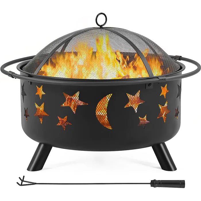 Yaheetech Black Iron Round Fire Pit with Stars Moons Pattern