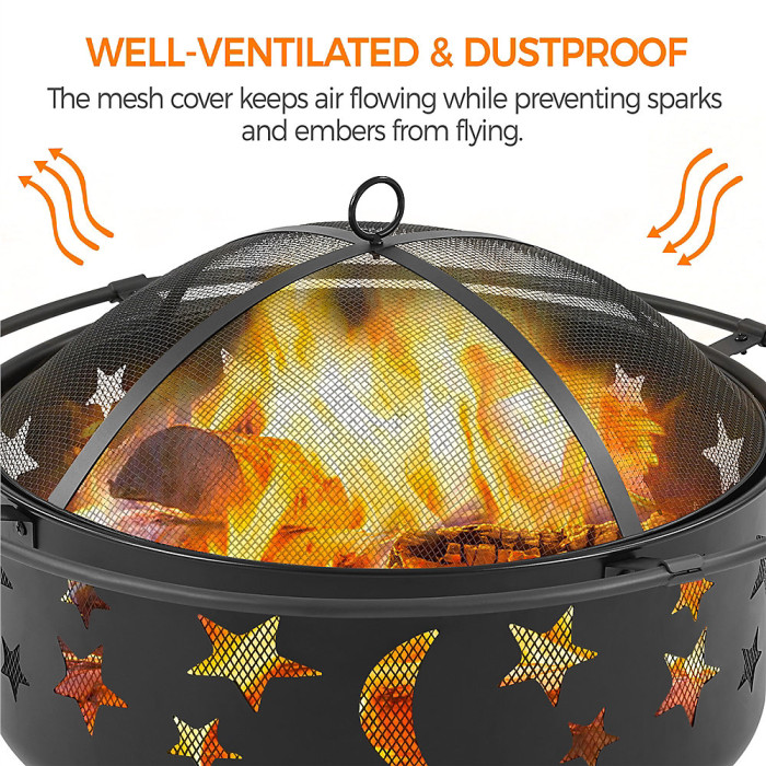 Yaheetech Black Iron Round Fire Pit with Stars Moons Pattern