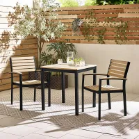 Furniturebox UK Malva 2 Seat Outdoor Dining Table & Chairs Set - Black Aluminium & Eucalyptus Wood