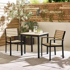 Furniturebox UK Malva 2 Seat Outdoor Dining Table & Chairs Set - Black Aluminium & Eucalyptus Wood