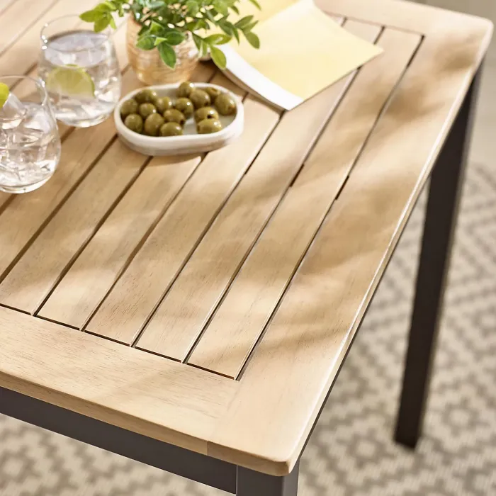 Furniturebox UK Malva 2 Seat Outdoor Dining Table & Chairs Set - Black Aluminium & Eucalyptus Wood