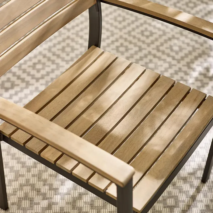 Furniturebox UK Malva 2 Seat Outdoor Dining Table & Chairs Set - Black Aluminium & Eucalyptus Wood