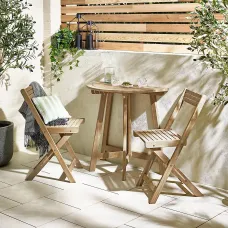 Furniturebox UK Lox Foldable 2 Seat Outdoor Dining Set: Solid Wood Half Round Table & Chairs