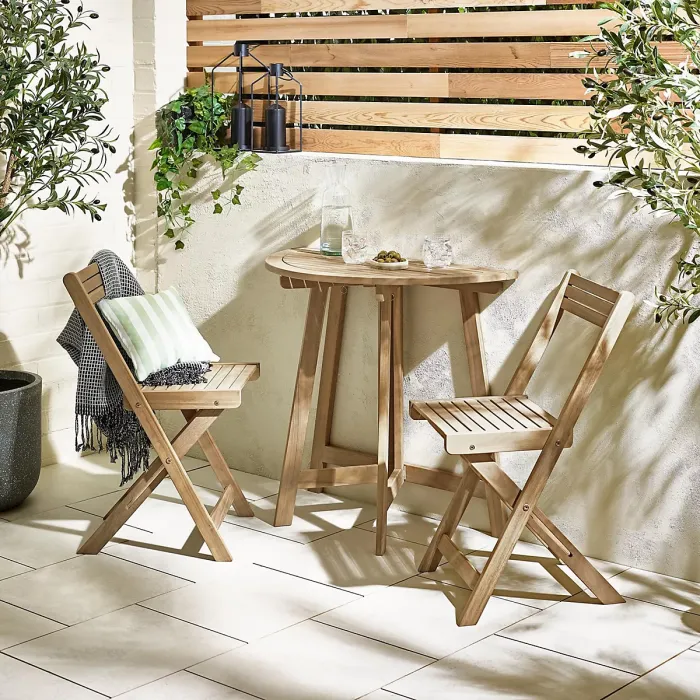 Furniturebox UK Lox Foldable 2 Seat Outdoor Dining Set: Solid Wood Half Round Table & Chairs