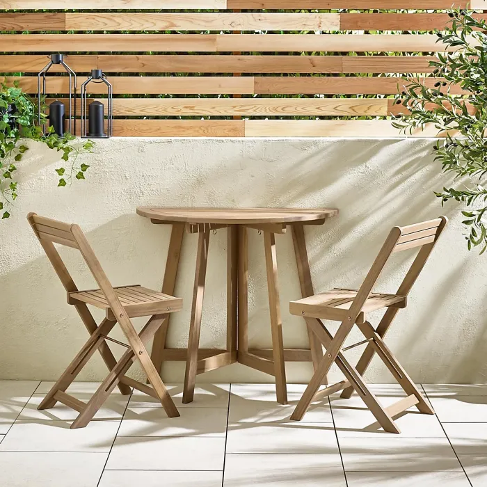 Furniturebox UK Lox Foldable 2 Seat Outdoor Dining Set: Solid Wood Half Round Table & Chairs