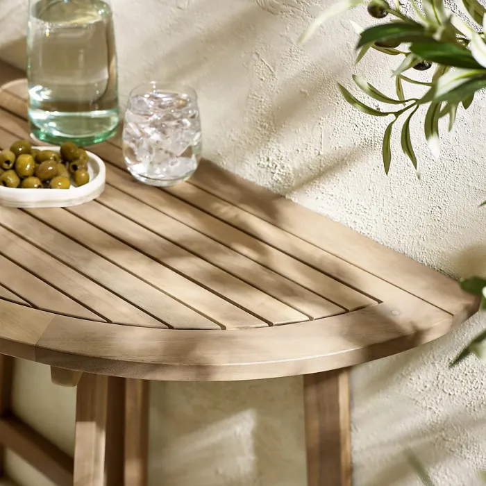 Furniturebox UK Lox Foldable 2 Seat Outdoor Dining Set: Solid Wood Half Round Table & Chairs