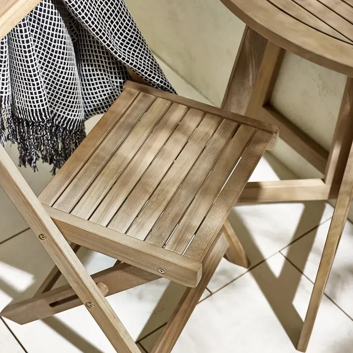 Furniturebox UK Lox Foldable 2 Seat Outdoor Dining Set: Solid Wood Half Round Table & Chairs