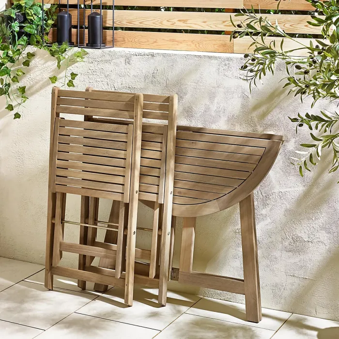 Furniturebox UK Lox Foldable 2 Seat Outdoor Dining Set: Solid Wood Half Round Table & Chairs