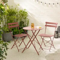 Furniturebox UK Cabo 2 Seat Pink Metal Outdoor Bistro Set with Foldable Table & Chairs