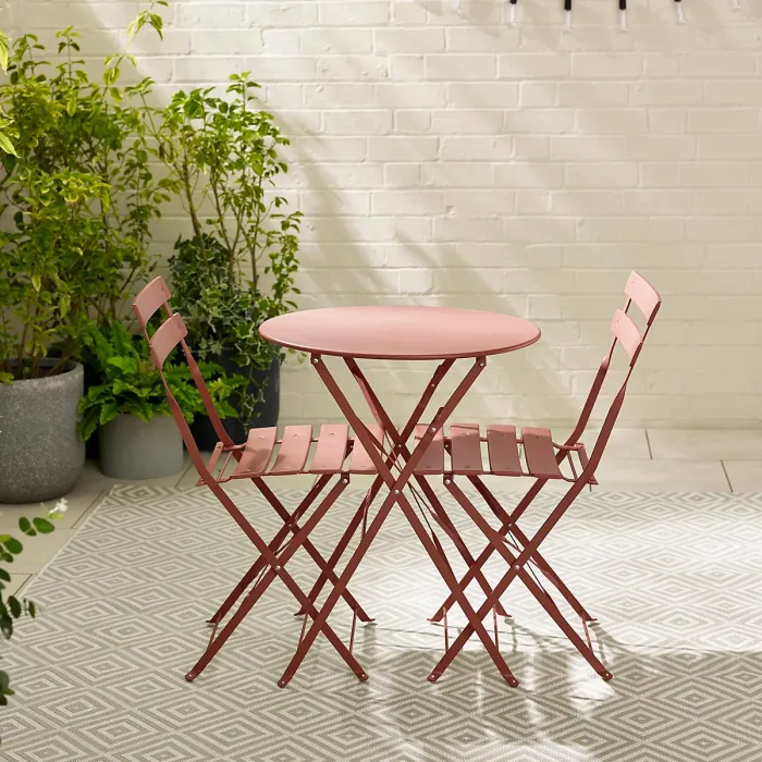 Furniturebox UK Cabo 2 Seat Pink Metal Outdoor Bistro Set with Foldable Table & Chairs
