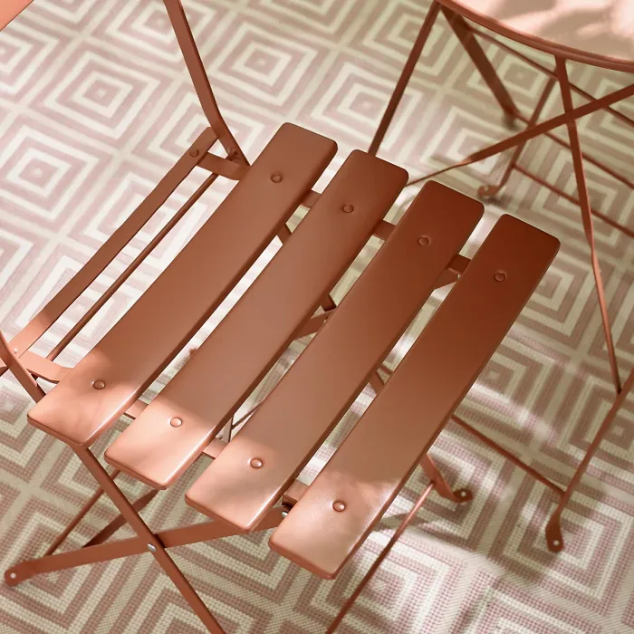 Furniturebox UK Cabo 2 Seat Pink Metal Outdoor Bistro Set with Foldable Table & Chairs