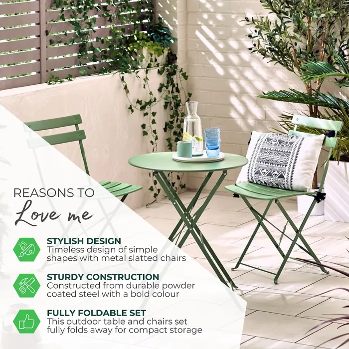 Furniturebox UK Cabo 2 Seat Pink Metal Outdoor Bistro Set with Foldable Table & Chairs