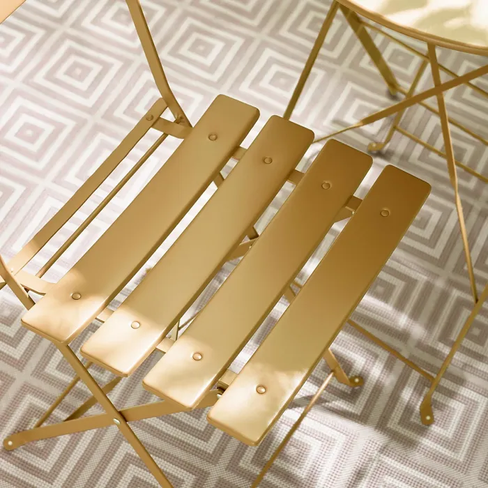 Furniturebox UK Cabo 2 Seat Mustard Yellow Metal Outdoor Bistro Set with Foldable Table & Chairs