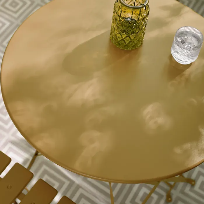 Furniturebox UK Cabo 2 Seat Mustard Yellow Metal Outdoor Bistro Set with Foldable Table & Chairs