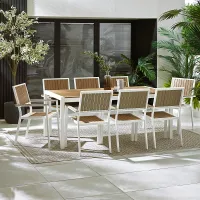 Furniturebox UK Dubai 8 Seater Garden Dining Set: White Metal & Brown Wood-Effect Table