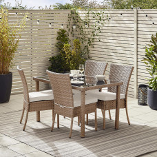 FurnitureboxUK Bali Beige Rattan 4 Seat Garden Dining Set - Glass Top Outdoor Dining Table and Rattan Chairs Set For Patio or Deck